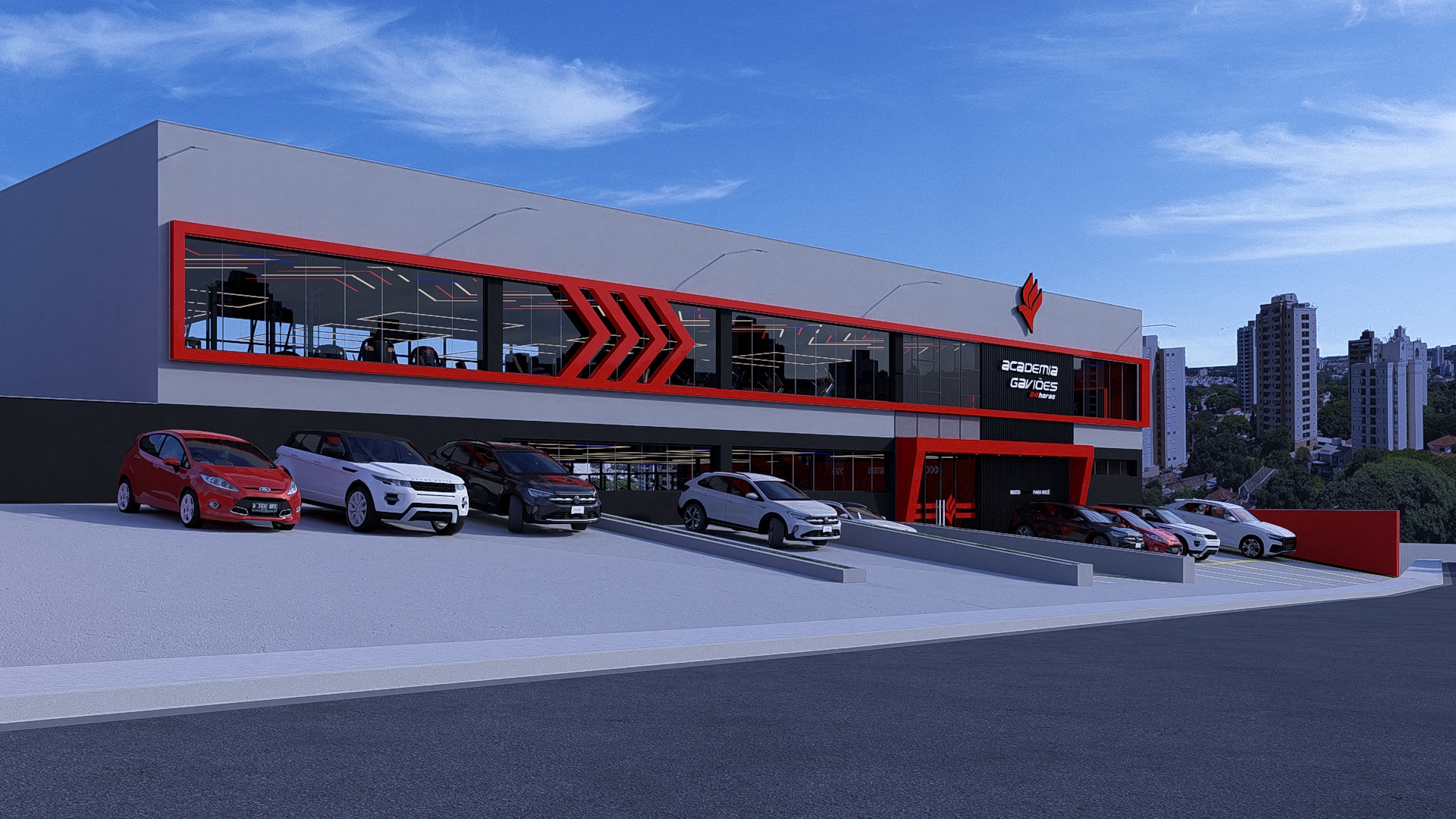 Fachada da Academia Gaviões Arujá - Vista diurna